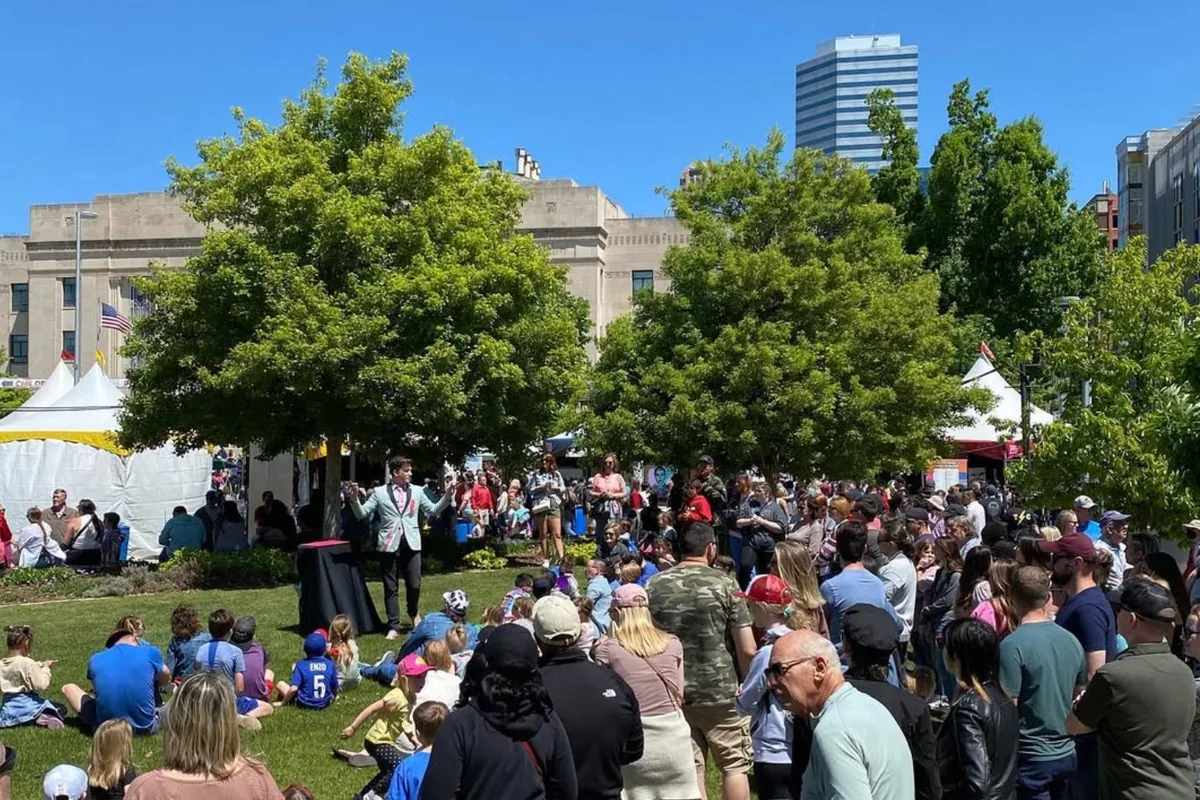 Audience member laughing during Joe's show