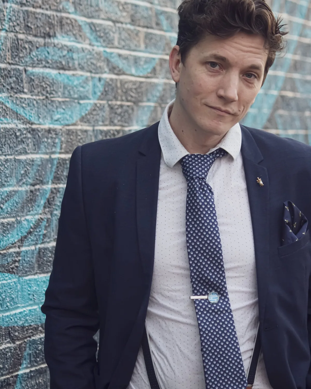 Joe Coover with his 80s prop collection